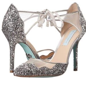 Blue by Betsey Johnson Stela Silver Sparkle Heels Size 7.5